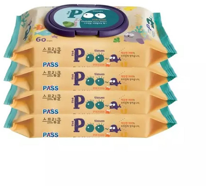 스프링클 비데물티슈 푸티슈 60매 4개, 70g