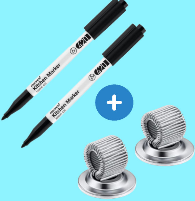 물오름 키친마커 주방용 매직 모나미 키친마카 420 자석펜홀더 세트, 검정 2개(펜홀더 2개)