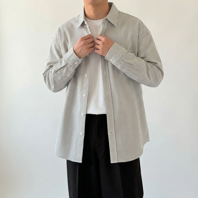 남자 오버핏 스트라이프 옥스포드셔츠 (5color) MADE IN KOREA