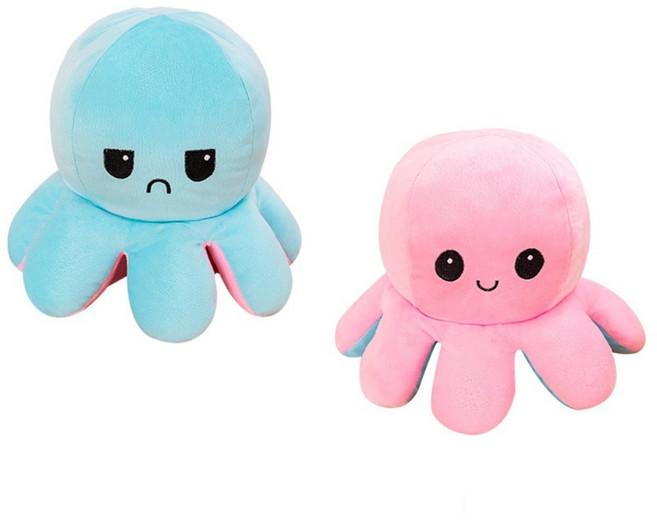 문어인형 반전인형 리버시블 애착인형 세트, 라이트블루+핑크, 40cm, 1개