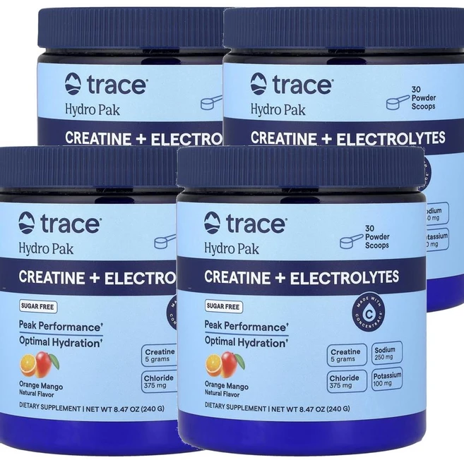 트레이스 하이드로 팩 크레아틴 플러스 일렉트로라이트 오렌지 망고 Trace Hydro Pak Creatine + Electrolytes Orange Mango 240g - 쿠팡