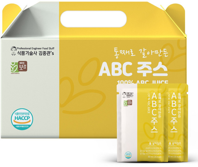 네오보감 식품기술사가 만든 국내산 원료 그대로 통째로 갈아만든 ABC주스 80ml 30포, 30개