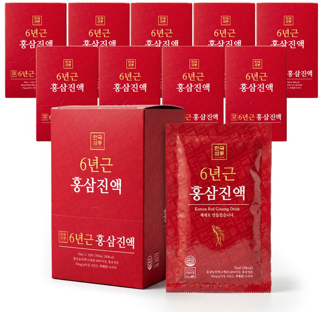 한국삼 6년근 홍삼진액 70ml 10포 x 10박스, 100개