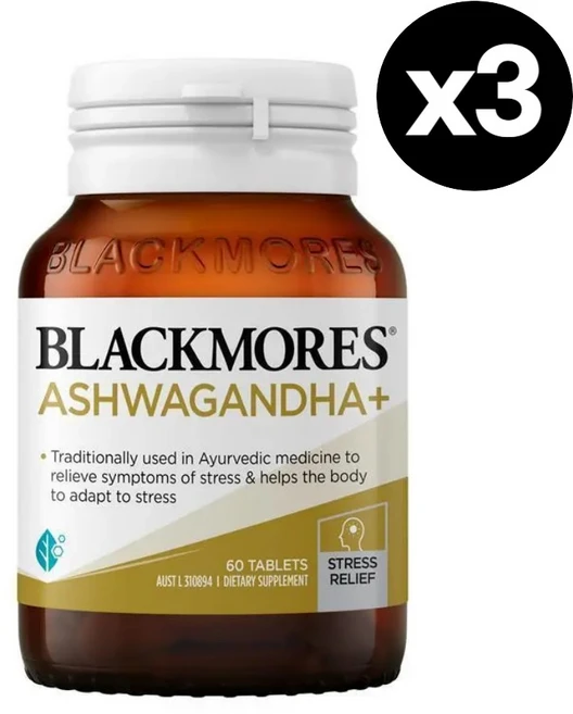 블랙모어스 아슈와간다+ 스트레스 서포트 비타민 B, 3개, 60정 - 쿠팡