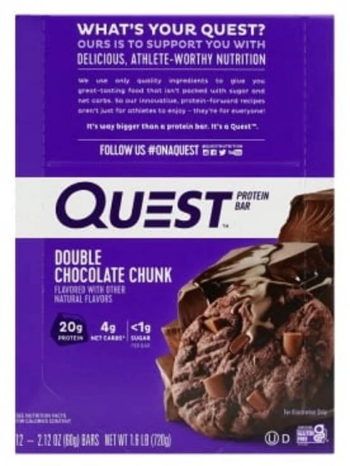 Quest Nutrition 퀘스트 뉴트리션 프로틴 바 더블 초콜릿 청크 12개 단백질 - 쿠팡
