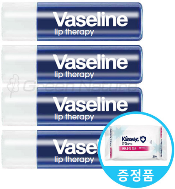 바세린 립테라피 스틱 4.8g + 크리넥스 안심물티슈 20매 증정, 1개, 스틱 오리지날 4개 + 증정품