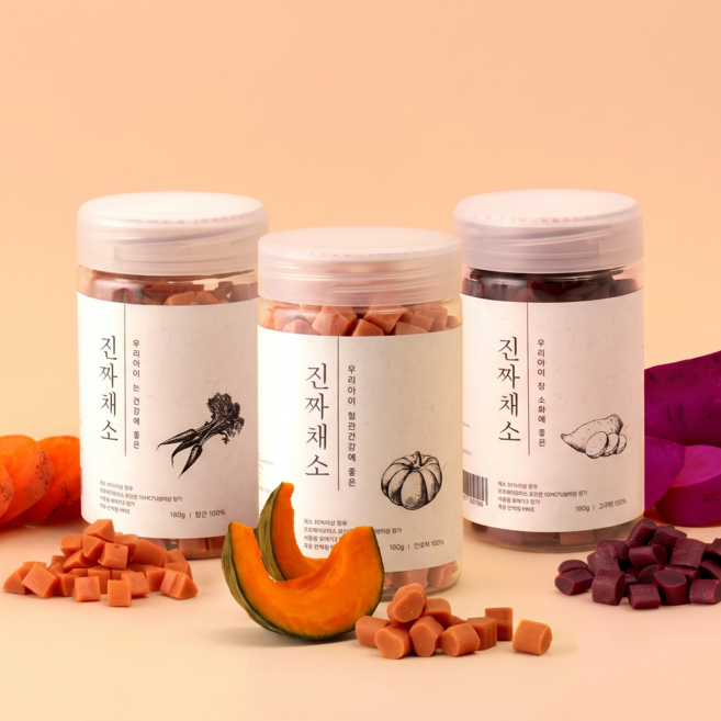 진짜채소 강아지 노즈워크 야채 간식 져키 180g, 3개, 3종(당근1+단호박1+고구마1)