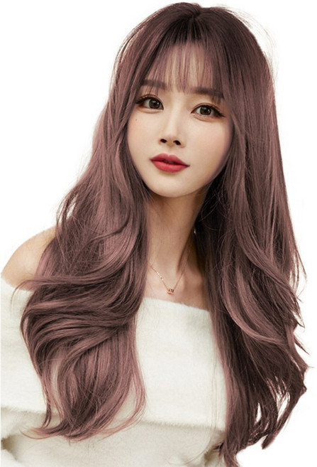 이쁘다샵 가발위드 긴머리 웨이브 투톤 여성 통가발 페르틸, 애쉬핑크, 1개