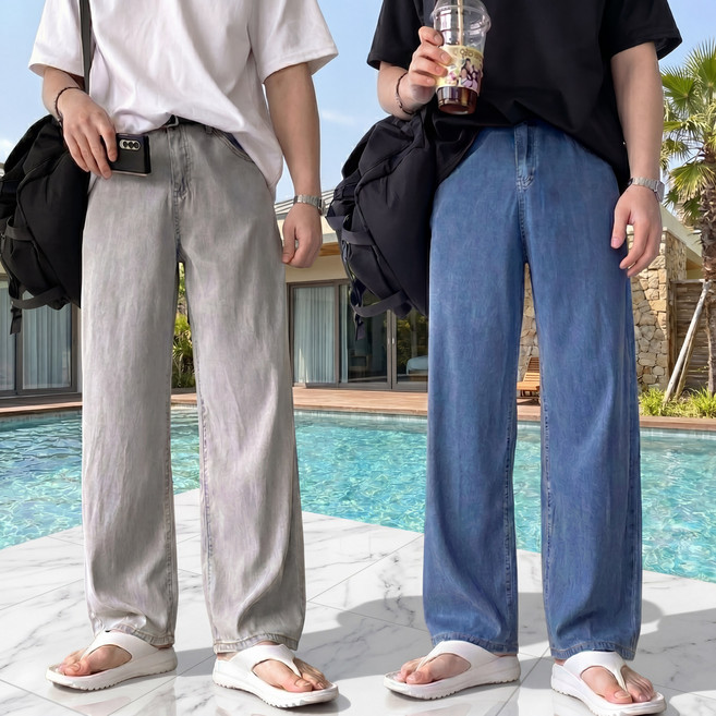 숏/기본/롱 쿨 맥스 아이스원단 빅사이즈 청 데님 바지 와이드 청바지