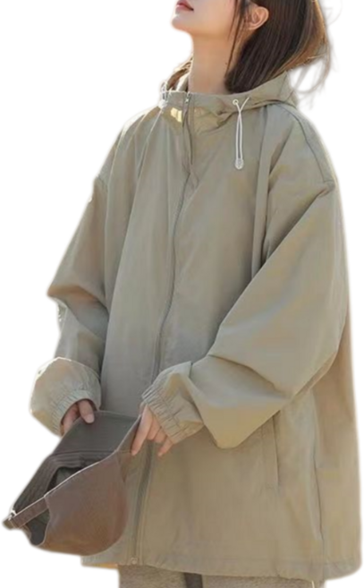 Makone 여성 박시핏 후드 쿨 자켓 속건 자외선차단웨어 심플 트랜드 데일리 솔리드 하프 점퍼