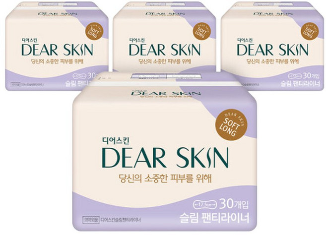 더마생리대 디어스킨 슬림 롱라이너 30P 4팩, 롱, 30개입, 4개