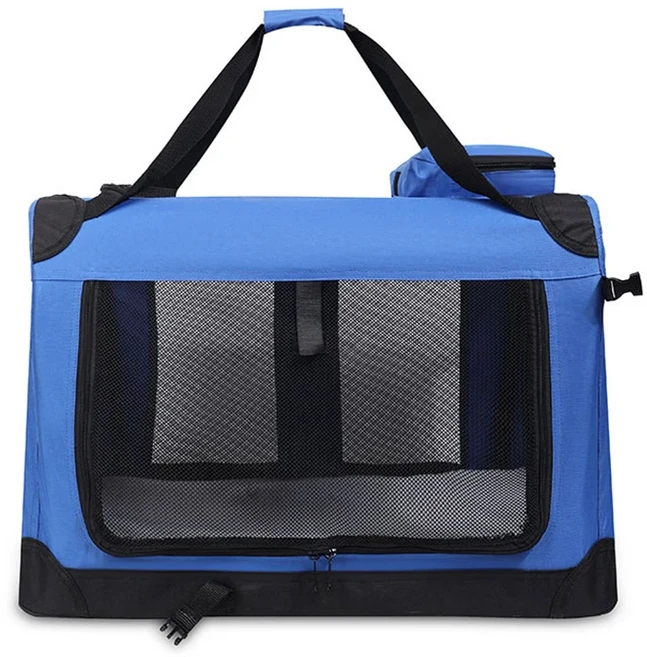 반려동물을 위한 부드러운 강아지 켄넬 3도어 소프트 사이드 접이식 여행용 애완동물 이동장 (스트랩 및 매, 01 파란