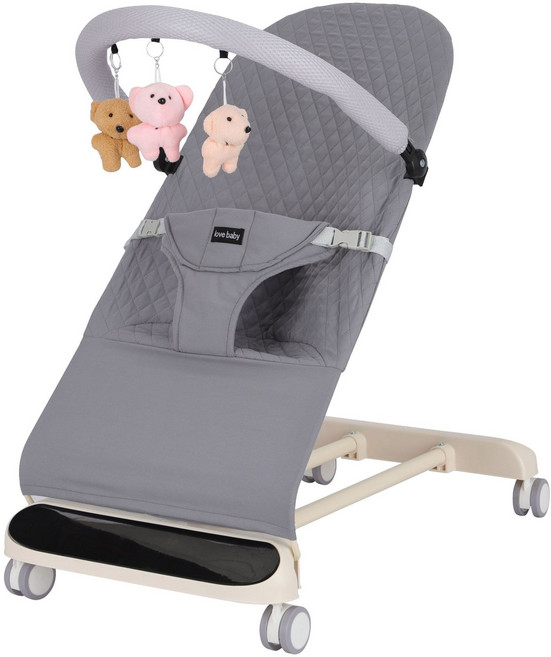 DIU 哄娃神器新生兒哄睡趣味搖籃多功能嬰兒搖搖椅寶寶哄睡神器安撫椅, 1件, 深灰色子燈光音樂+輪子+玩具架:如圖