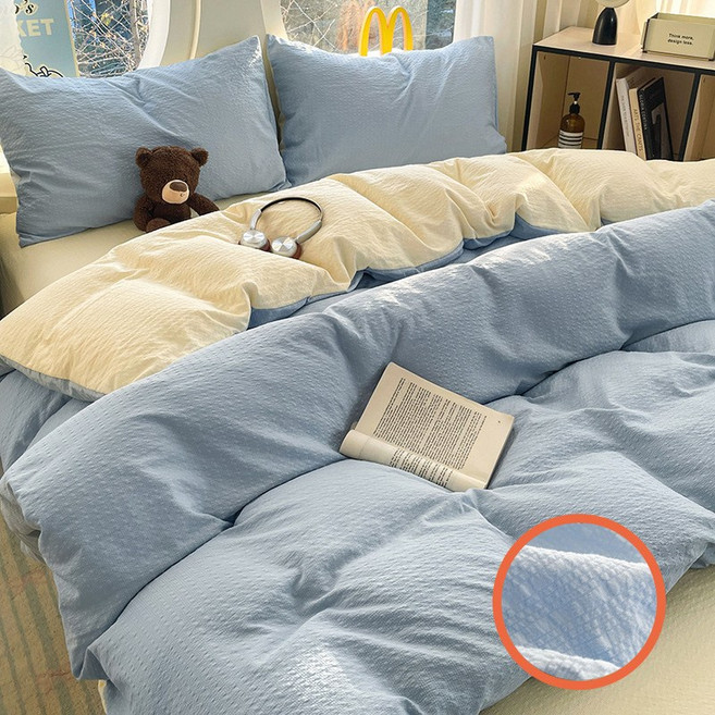 부드러운 순색 투톤 사계절 침구세트 먼지없는 극세사 이불커버+침대시트+베개커버 세트 (S/D/Q)