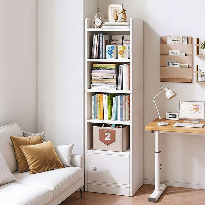 홈컴 책장 전면 대용량 틈새 수납 책꽂이수납장 거실 사무실 4/5/6단 책장수납장, 5단, 화이트