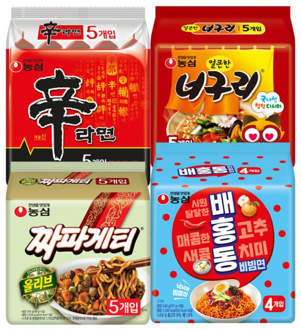 신라면 5입 + 너구리 5입 + 배홍동 4입 + 올리브짜파게티 5입