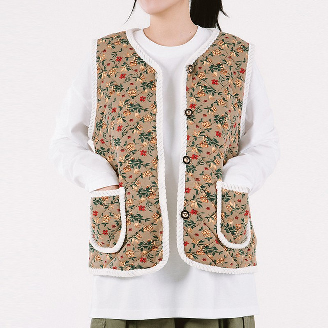 할머니 조끼 꽃담은 포켓 방한 누빔 촌캉스룩 김장 조끼 수면 빅사이즈