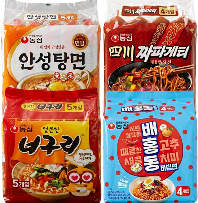안성탕면 5입+너구리 5입+사천짜파게티 4입+배홍동 4입 (총 18봉), 18개