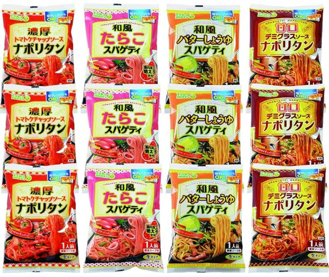 Amazon.co.jp 한정 오목식품 타카모리 스파게티 총 4종 × 각 3개 먹고 비교 세트 진한 나폴리탄 / 일본식 명란젓 / 데미글라스 / 일본식 버터 총12개묶음상품전자렌지조리가능