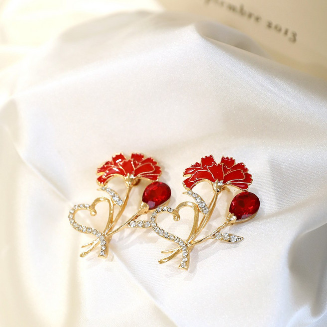 어버이날 부모님 선물 부토니에 카네이션 브로치 핸들케이스, 하트루비 브로치2P세트, 1개