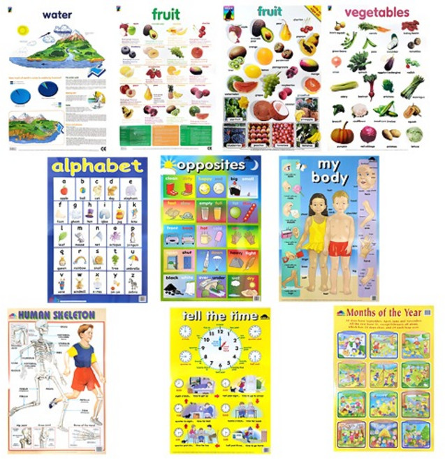 어린이 학습 포스터 Early Learning Posters (10종택1) 유치원 교실 꾸미기 영어 포스터 게시판 장식, Water