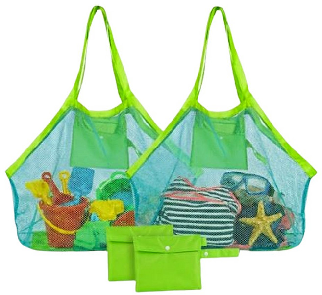 2개세트 접이식 메쉬 비치백 물놀이 가방 모래털이 포켓 휴대용