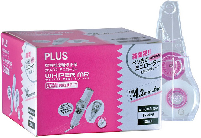 PLUS 普樂士 WHIPER MINI ROLLER 修正帶替換帶, 4MM內帶47426粉x10, 粉, 1個