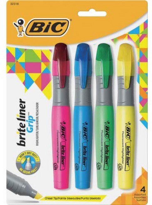 134160 Bic Blmgp41-Ast Brite 라이너 형광 형광펜 다양한 색상 4개입, BIC Bic Blmgp41-Ast Brite 라이너
