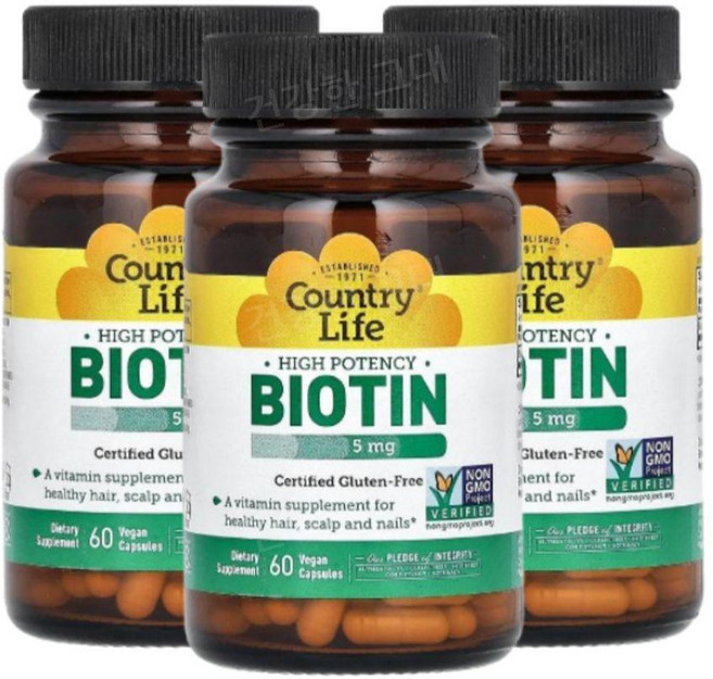 컨트리라이프 비오틴 비타민B7 5mg 60캡슐 3개 바이오틴 Biotin, 60정