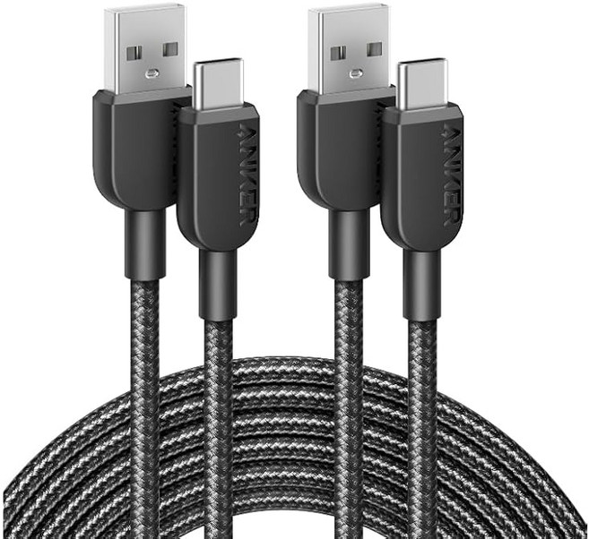 2개 Anker 310 높은 내구성 나일론 USB-C & USB-A 케이블 USB 2.0 풀 스피드 충전 iPhone 16 Galaxy LG Android 각종 대응 0.9m 2개, 1개