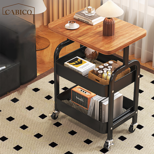 CABICO 이동식 트롤리 쇼파 사이드 테이블 수납 선반 카트, 블랙진