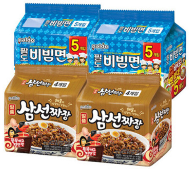 팔도 비빔면 2팩 + 일품 삼선짜장 2팩(총18봉), 단일구성