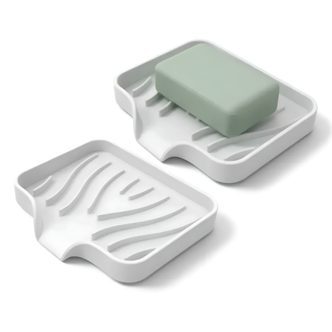 러슈브 자동 물빠짐 실리콘 비누받침대, 화이트, 2개