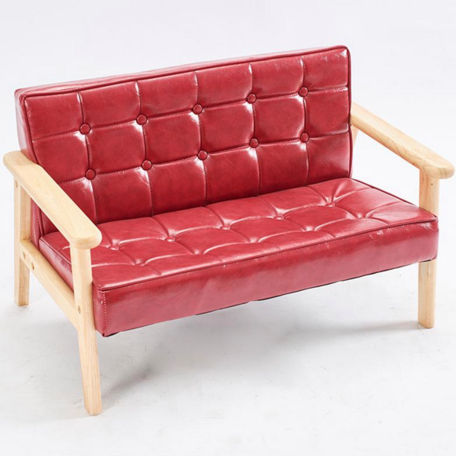 Mochae 유아소파 원목 어린이 쇼파 아기 소파 어린이의자 바른자세 유아 소파 프리미엄 쇼파 PU소파 소프트의자 1인/2인 소파 아기가구 아이 선물, 레드