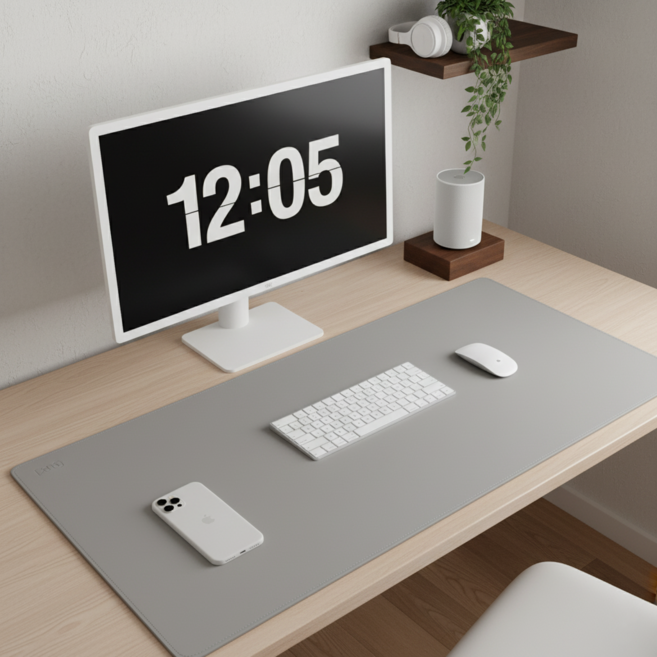 레보크 데스크 매트 마우스 장패드 키보드 매트 책상 매트, 1개, 라이트 그레이