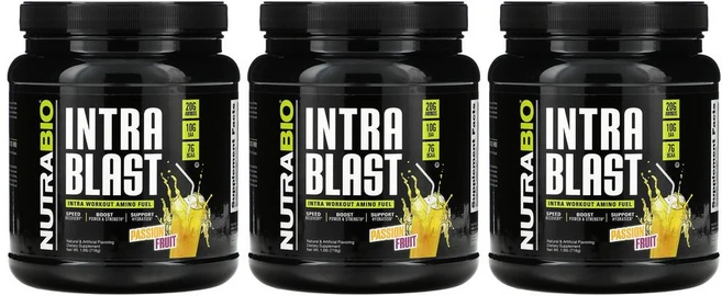 [2+1] NutraBio Labs 뉴트라바이오랩스 인트라 블라스트 718g 패션 후르츠 BCAA 아미노산 루신 류신 발린 이소류신 베지캡슐 고약사 약들약 3통 - 쿠팡