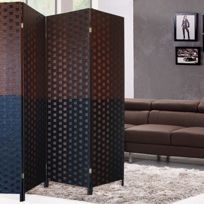 에코팩토리 인테리어 파티션 핸드메이드 라탄 칸막이 공간분리 가벽, [D-대형] 투톤:블랙브라운 높이150x넓이200cm