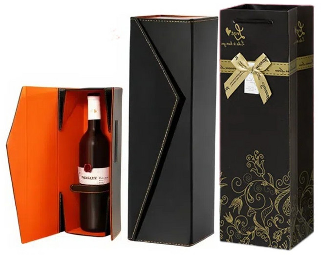 고급 가죽 와인 케이스 폴딩 포장 박스, 블랙, 1개