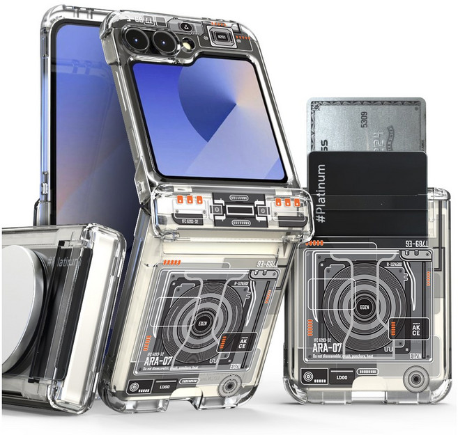 이디즌 갤럭시 Z플립5 / 6 / 7 케이스 투명 힌지보호 슬림 카드 2장 수납 충격방지 범퍼 힌지아머 플립7 / 6 제트플립6 5 7