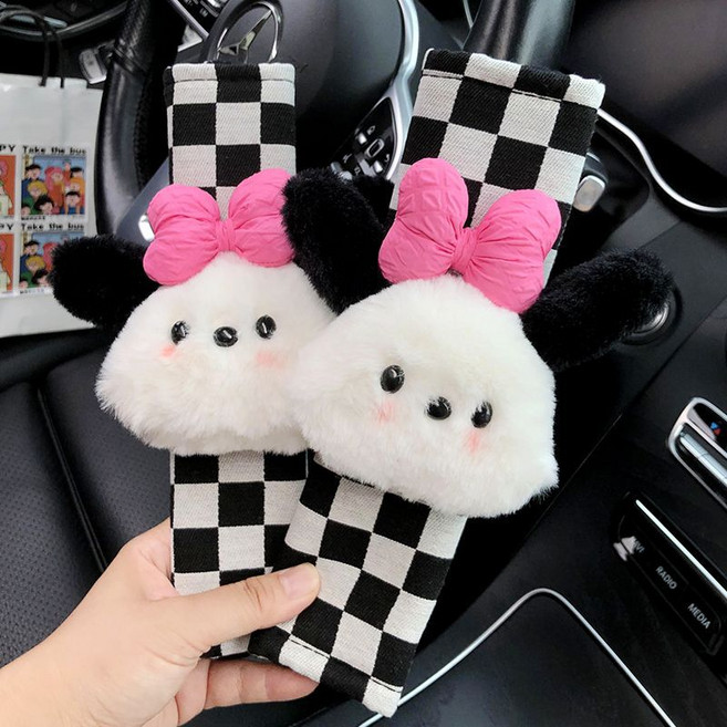 ANYOU 자동차 안전벨트 쿠션커버 귀여운 강아지AQDHJT, 2개, 나비매듭