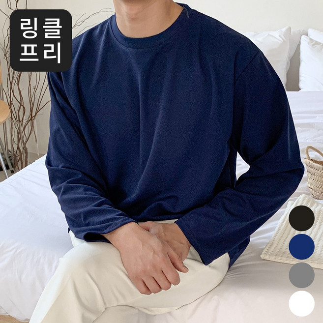 핏노블 남자 오버핏 긴팔티 링클프리 긴팔 티셔츠
