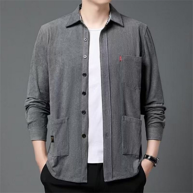 TKX 남성용 봄가을 캐주얼 긴팔 코듀로이 셔츠 일반핏 클래식 빅사이즈 베이직