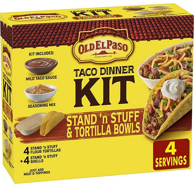 Old El Paso Stand 'N Stuff 쉘 및 토르티야 볼 하드 & 소프트 타코 디너 키트 266.5g(9.5온스), 9.4 온스(1팩), 1, 266.5g
