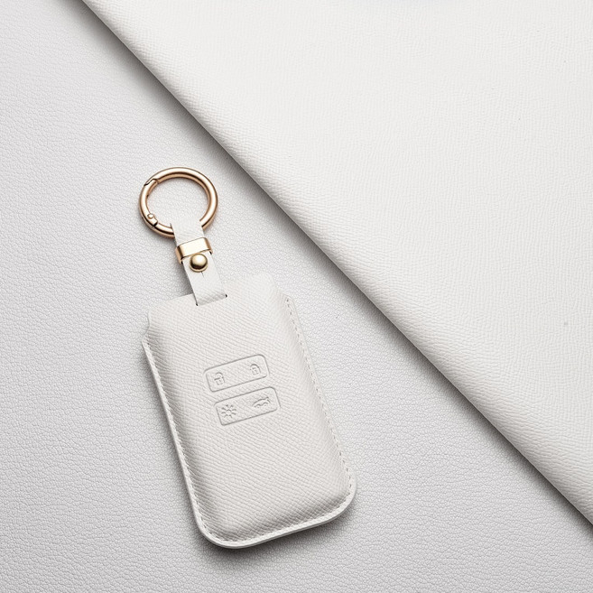 르노삼성 호환 천연 소가죽 키케이스 아르카나 QM6 SM6 XM3 차량용 키홀더+키링, 르노/Aa 타입, 아이보리