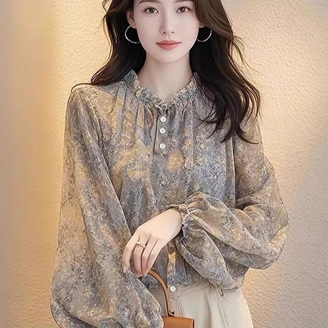 여성 가을 블라우스 긴팔 셔츠 캐주얼 긴팔 쉬폰 남방 여성 스러운 티셔츠HF