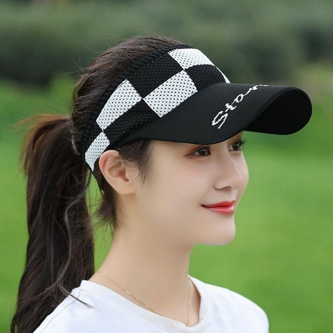 빅체크 여성 스포츠 썬캡 햇빛가리개 모자 여자선캡