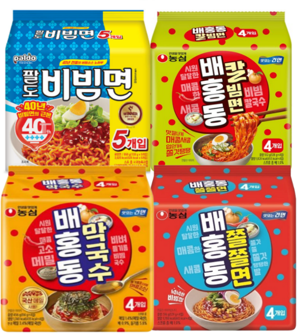 비빔면멀티 4종세트 (비빔면650g+ 칼빔면512g+ 막국수456g+ 쫄쫄면516g), 1세트
