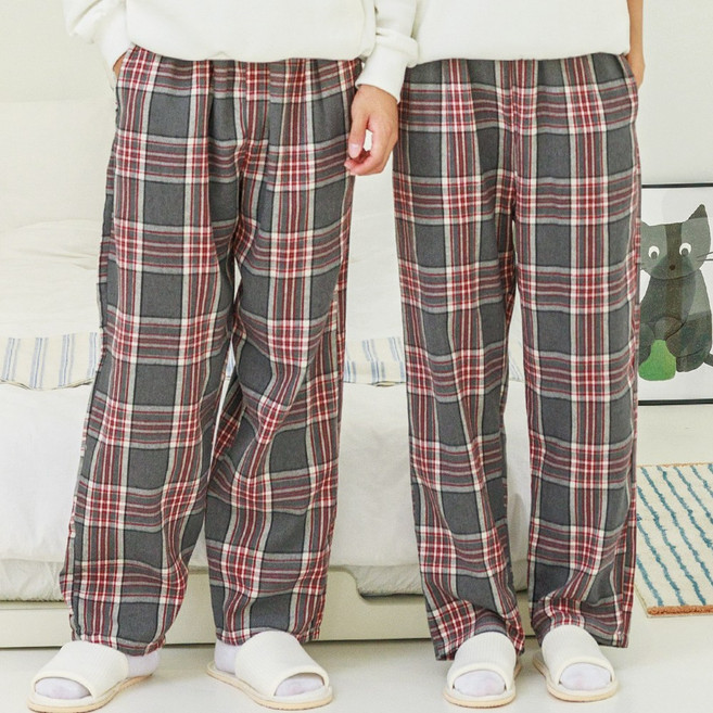 커플 남여공용 체크 파자마 밴딩 바지