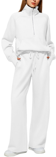 FANSYLI 여성 캐주얼 트레이닝 세트 봄가을 집업 맨투맨+와이드팬츠 투피스 패션 통근 조깅 트레이닝 상하세트 W2508A12