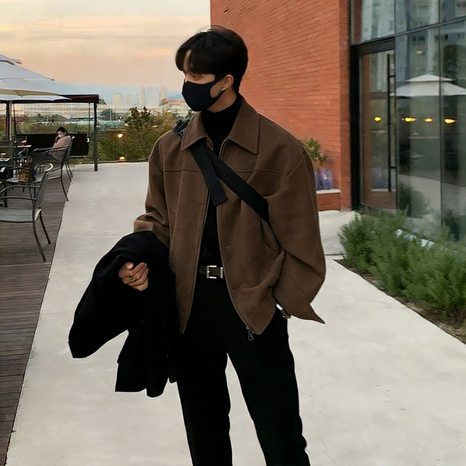 ANYOU 남성용 봄가을 스웨이드자켓 빅사이즈 방풍 점퍼